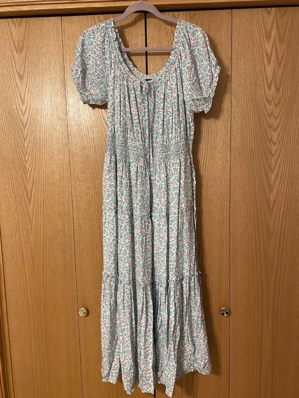 J. Crew Puff Sleeve Smocked Tiered Midi Dress Ditsy Floral - See Measurements